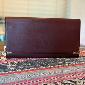 Cartier Bordeaux Leather Travel Wallet, Document Holder With Auth Card, Vintage
